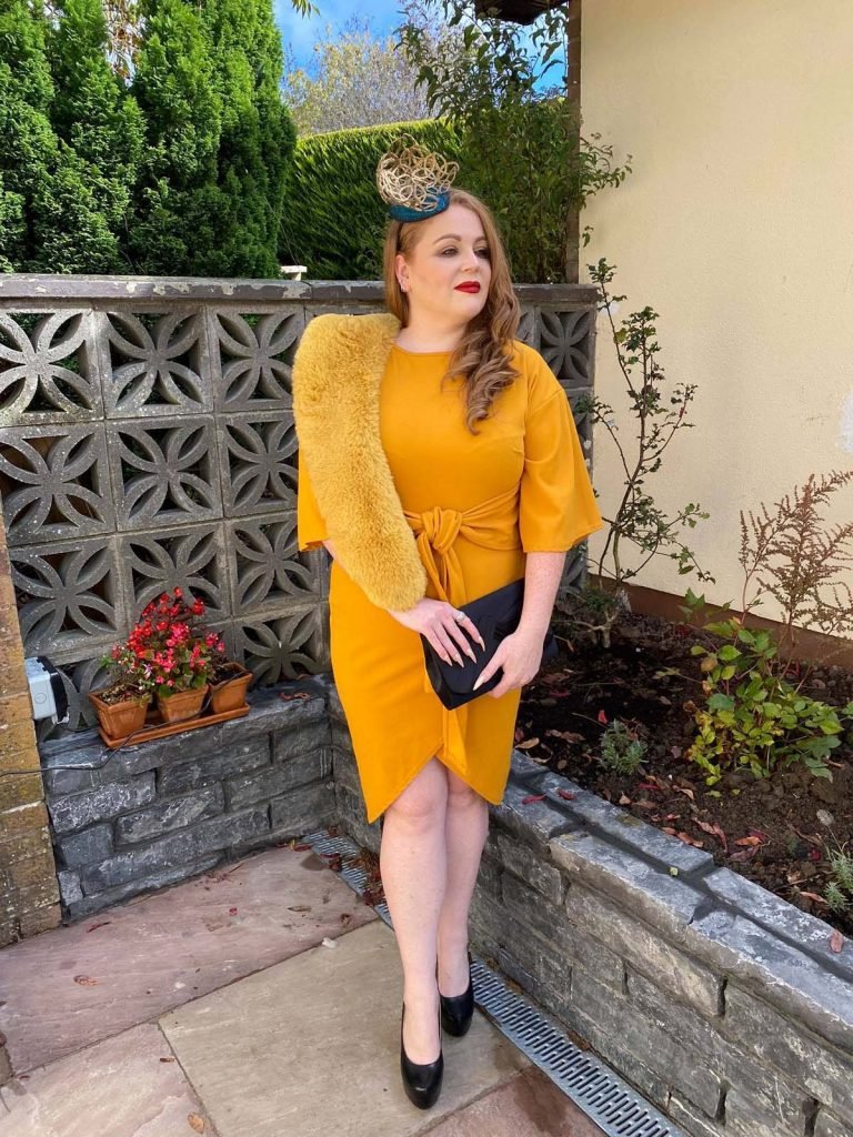 Irish Designer Sarah O' Rourke wearing Saraden Designs Millinery Atelier at the Listowel Virtual Ladies Day