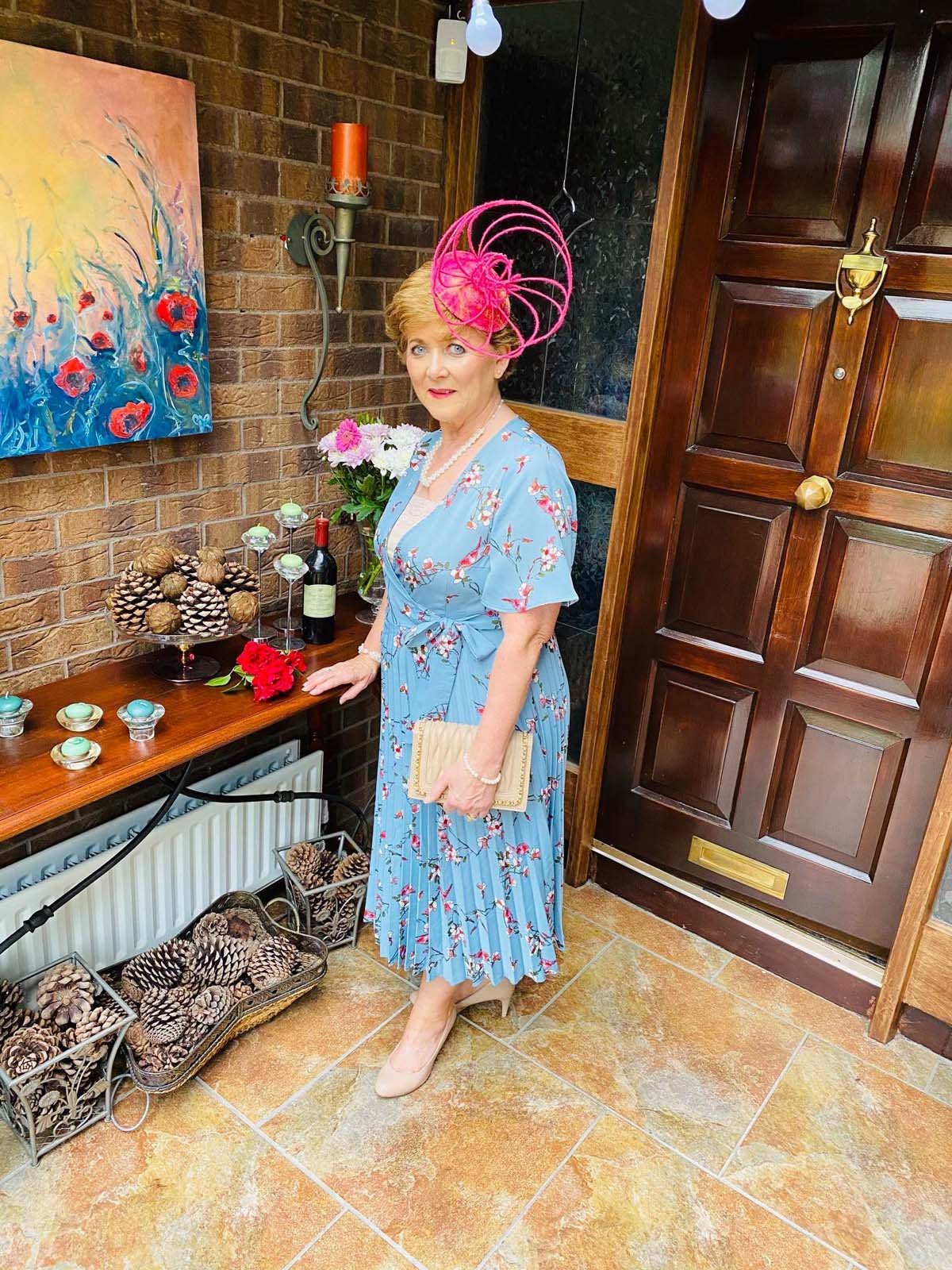 Ballinrobe Races Virtual Ladies Day - Margaret O' Rourke wearing Irish Designer Saraden Designs Millinery Atelier