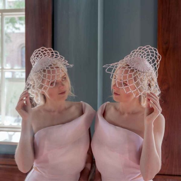 Agnes K wearing Irish Milliner Saraden Designs creation Infinity, at The Abbey, photo by Pawel (photop.p)