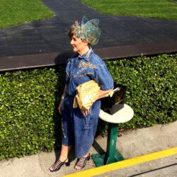 Margaret O' Rourke wearing a custom Saraden Designs piece at the Fairy house Easter Festival 22nd April 2019 Margaret O' Rourke - Fairyhouse Easter Festival - Ladies day 2019