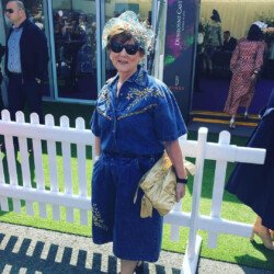Margaret O' Rourke wearing a custom Saraden Designs piece at the Fairy house Easter Festival 22nd April 2019 Margaret O' Rourke - Fairyhouse Easter Festival - Ladies day 2019