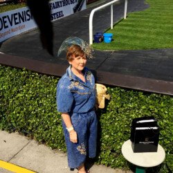 Margaret O' Rourke wearing a custom Saraden Designs piece at the Fairy house Easter Festival 22nd April 2019 Margaret O' Rourke - Fairyhouse Easter Festival - Ladies day 2019