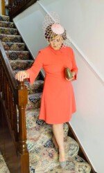 DUBAI DUTY FREE IRISH DERBY VIRTUAL LADIES DAY Margaret O' Rourke wearing Saraden Designs Millinery - Irish Milliner - Award Winning Milliner - Ladies Day - Racing Style DUBAI DUTY FREE IRISH DERBY VIRTUAL LADIES DAY Margaret O' Rourke wearing Saraden Designs Millinery - Irish Milliner - Award Winning Milliner - Ladies Day - Racing Style