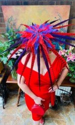 Dundalk Stadium Virtual Ladies Day - Sarah O' Rourke wearing Irish Designer Saraden Designs Millinery Atelier