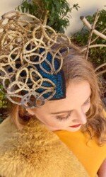 Irish Designer Sarah O' Rourke wearing Saraden Designs Millinery Atelier at the Listowel Virtual Ladies Day