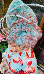 Dundalk Stadium Virtual Ladies Day - Margaret O' Rourke wearing Irish Designer Saraden Designs Millinery Atelier