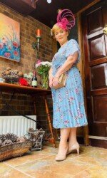 Margaret O' Rourke wearing Irish Designer Saraden Designs Millinery Atelier -Ballinrobe Races Virtual Ladies Day