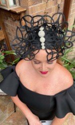 sarah O' Rourke wearing Irish Designer Saraden Designs Millinery Atelier - Herdotie Galway Races