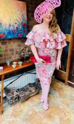 Sarah O' Rourke wearing Irish Designer Saraden Designs Millinery Atelier -Ballinrobe Races Virtual Ladies Day