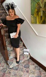 sarah O' Rourke wearing Irish Designer Saraden Designs Millinery Atelier - Herdotie Galway Races