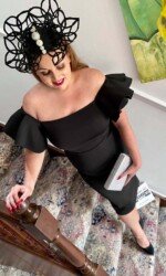 sarah O' Rourke wearing Irish Designer Saraden Designs Millinery Atelier - Herdotie Galway Races