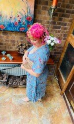 Margaret O' Rourke wearing Irish Designer Saraden Designs Millinery Atelier -Ballinrobe Races Virtual Ladies Day