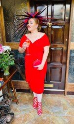 Dundalk Stadium Virtual Ladies Day - Sarah O' Rourke wearing Irish Designer Saraden Designs Millinery Atelier