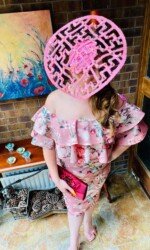 Sarah O' Rourke wearing Irish Designer Saraden Designs Millinery Atelier -Ballinrobe Races Virtual Ladies Day