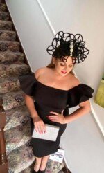 Herdotie Galway Races - Sarah O' Rourke wearing Irish Designer Saraden Designs Millinery Atelier