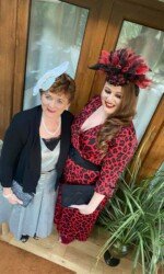 Margaret & Sarah O' Rourke wearing Saraden Designs Millinery Atelier for the Kilbeggan Virtual Ladies Day