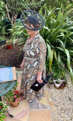 Margaret O' Rourke wearing Irish Designer Saraden Designs Millinery Atelier - Virtual Galway Races