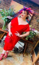 Dundalk Stadium Virtual Ladies Day - Sarah O' Rourke wearing Irish Designer Saraden Designs Millinery Atelier