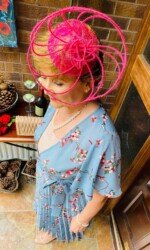 Margaret O' Rourke wearing Irish Designer Saraden Designs Millinery Atelier -Ballinrobe Races Virtual Ladies Day