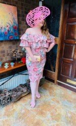 Sarah O' Rourke wearing Irish Designer Saraden Designs Millinery Atelier -Ballinrobe Races Virtual Ladies Day