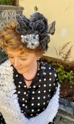 Margaret O' Rourke wearing Saraden Designs Millinery Atelier at the Listowel Virtual Ladies Day