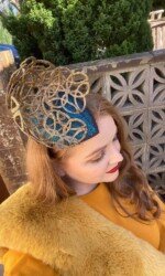 Irish Designer Sarah O' Rourke wearing Saraden Designs Millinery Atelier at the Listowel Virtual Ladies Day