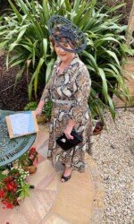 Margaret O' Rourke wearing Irish Designer Saraden Designs Millinery Atelier - Virtual Galway Races