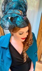 Sarah O' Rourke wearing Irish Designer Saraden Designs Millinery Atelier for the Feileacain Fashion Filies Virtual Ladies Day