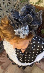 Listowel Races, VirMargaret O' Rourke wearing Saraden Designs Millinery Atelier at the Listowel Virtual Ladies Daytual Ladies Day - Irish Designer Margaret O' Rourke wearing Saraden Designs Millinery Atelier