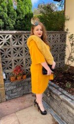 Irish Designer Sarah O' Rourke wearing Saraden Designs Millinery Atelier at the Listowel Virtual Ladies Day