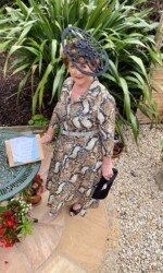 Virtual Galway Races - Margaret O' Rourke wearing Irish Designer Saraden Designs Millinery Atelier