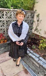 Margaret O' Rourke wearing Saraden Designs Millinery Atelier at the Listowel Virtual Ladies Day