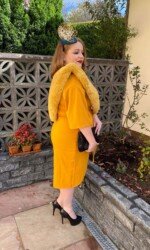 Irish Designer Sarah O' Rourke wearing Saraden Designs Millinery Atelier at the Listowel Virtual Ladies Day