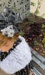 Margaret O' Rourke wearing Saraden Designs Millinery Atelier at the Listowel Virtual Ladies Day