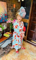 Margaret O' Rourke wearing Irish Designer Saraden Designs Millinery Atelier - Dundalk Stadium Virtual Ladies Day