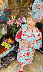 Margaret O' Rourke wearing Irish Designer Saraden Designs Millinery Atelier - Dundalk Stadium Virtual Ladies Day