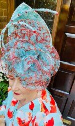 Margaret O' Rourke wearing Irish Designer Saraden Designs Millinery Atelier - Dundalk Stadium Virtual Ladies Day