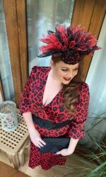 Sarah O' Rourke wearing Saraden Designs Millinery Atelier for the Kilbeggan Virtual Ladies Day