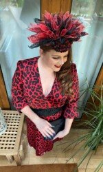 Sarah O' Rourke wearing Saraden Designs Millinery Atelier for the Kilbeggan Virtual Ladies Day