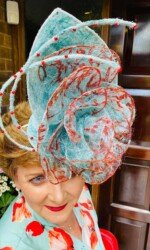 Margaret O' Rourke wearing Irish Designer Saraden Designs Millinery Atelier - Dundalk Stadium Virtual Ladies Day