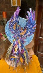 Sarah O' Rourke wearing Award winning Irish Designer Saraden Design Millinery Design at The Curragh's virtual Style Event