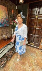 Margaret O' Rourke wearing Award winning Irish Designer Saraden Design Millinery Design at The Curragh's virtual Style Event