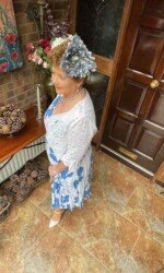 Margaret O' Rourke wearing Award winning Irish Designer Saraden Design Millinery Design at The Curragh's virtual Style Event