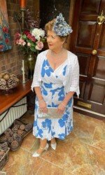 Curragh Ladies Day 2021 | Margaret O' Rourke wearing Award winning Irish Designer Saraden Design Millinery Design at The Curragh's virtual Style Event