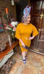 Sarah O' Rourke wearing Award winning Irish Designer Saraden Design Millinery Design at The Curragh's virtual Style Event