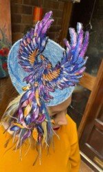 Sarah O' Rourke wearing Award winning Irish Designer Saraden Design Millinery Design at The Curragh's virtual Style Event