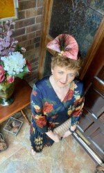 Margaret O' Rourke wearing Irish Design Saraden Designs Millinery Atelier
