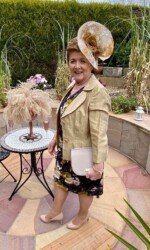 Margaret O' Rourke wearing Saraden Designs Millinery Atelier