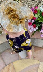 Margaret O' Rourke wearing Saraden Designs Millinery Atelier