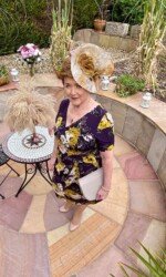 Margaret O' Rourke wearing Saraden Designs Millinery Atelier